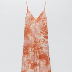 Zara Pink Orange Tie Dye Midi Cami Dress
